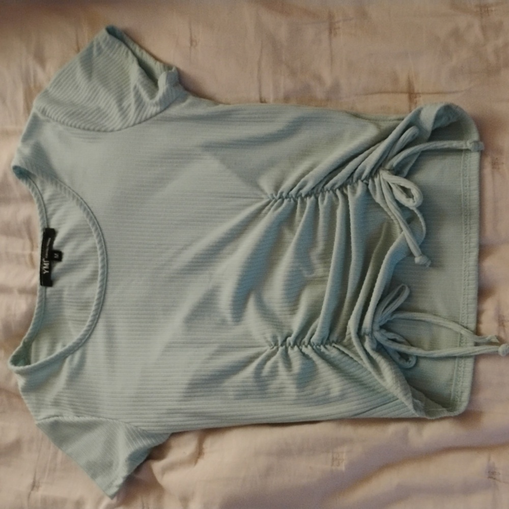 Teal Crop Top With Gathering And Bow Details